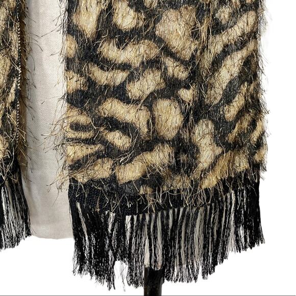 Animal print fringed eyelash scarf, brown & black long rectangle wrap or shawl - Picture 5 of 5